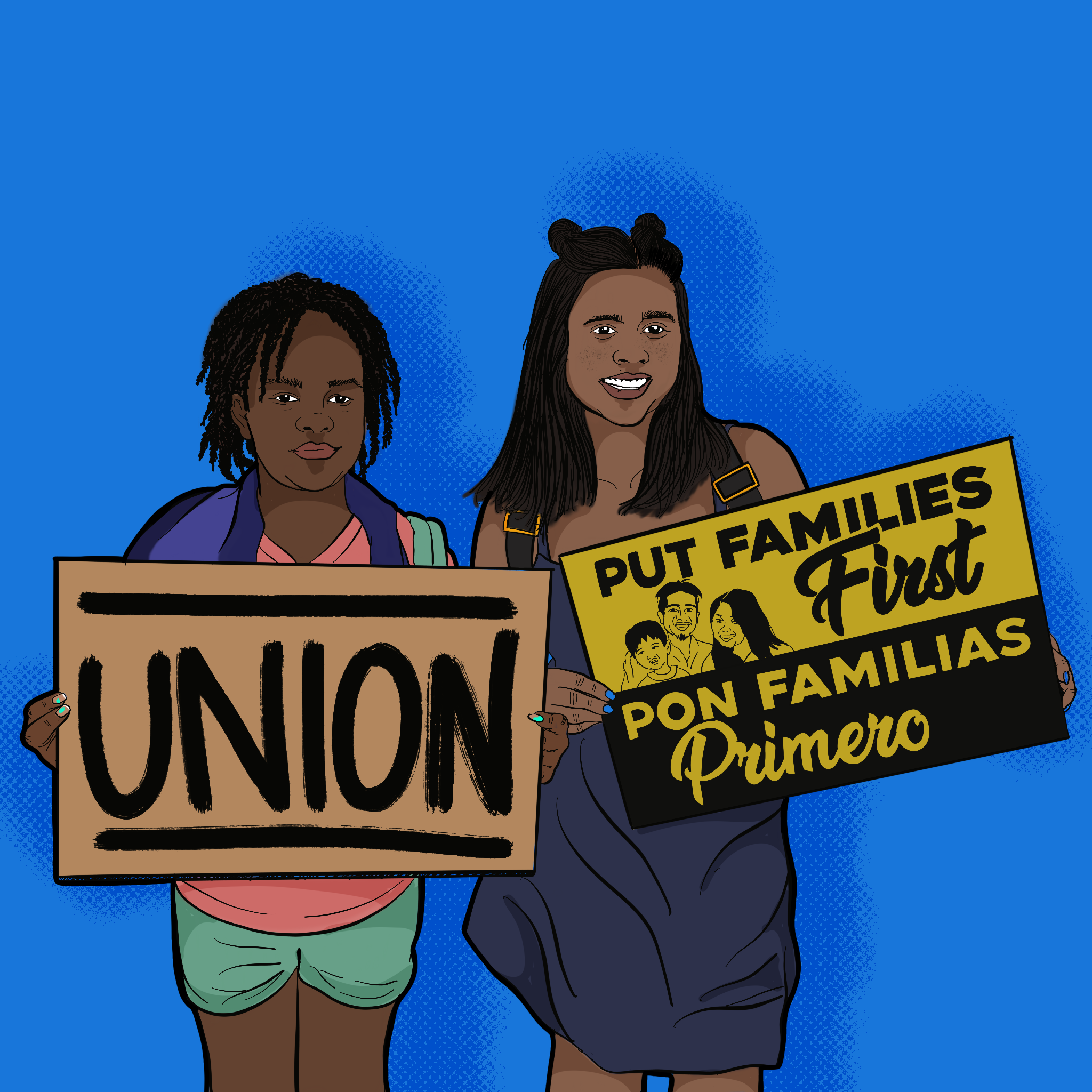 "UNION" "Put Families first Pon Familias Primero"

1/12 illustrations I digitally drew for non-profit. I was given 12 pictures to turn into digital portraits in my bold style for them to showcase on their website, presentations etc. Also created colo