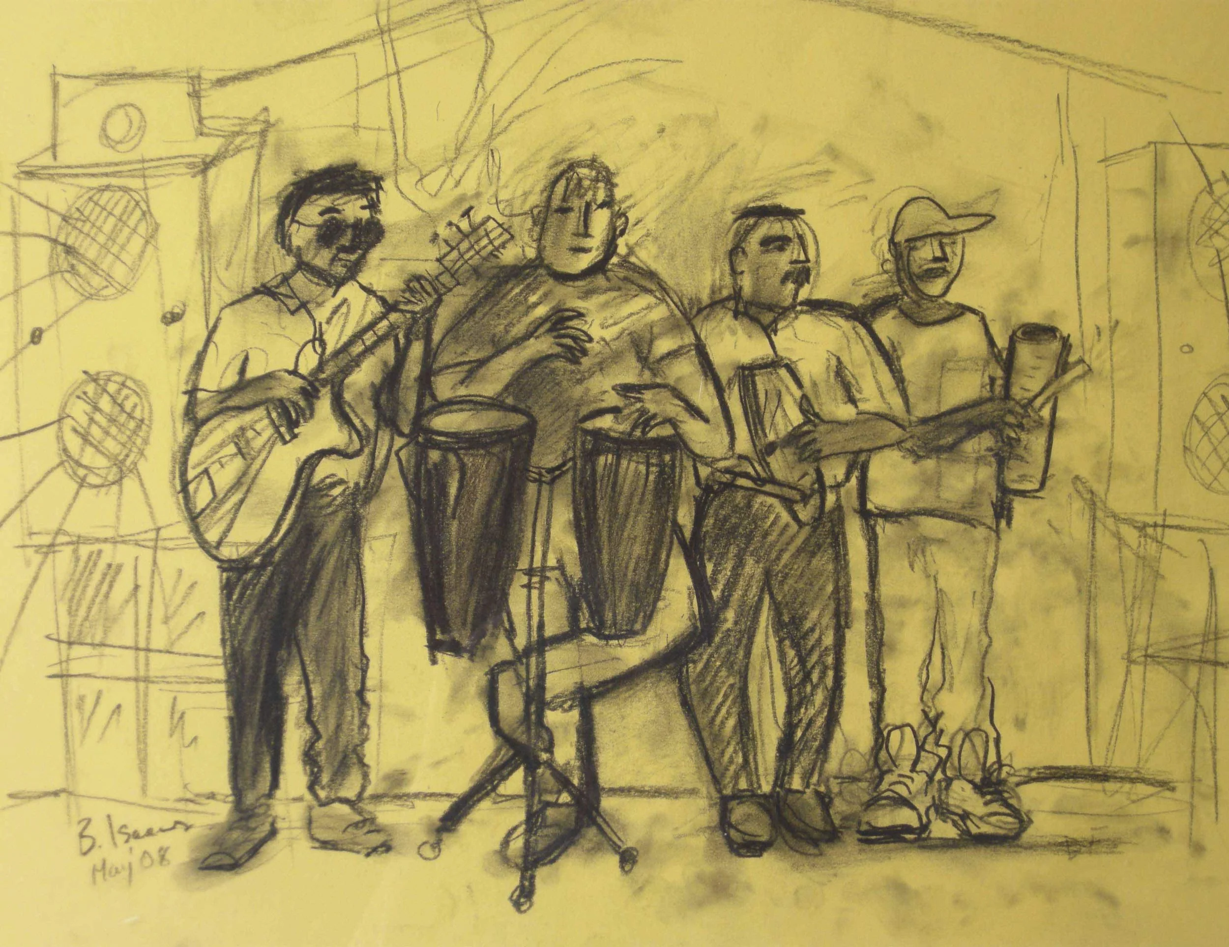 CUBAN MUSICIANS Charcoal on Coloured Paper | 2008 (original only available) £70