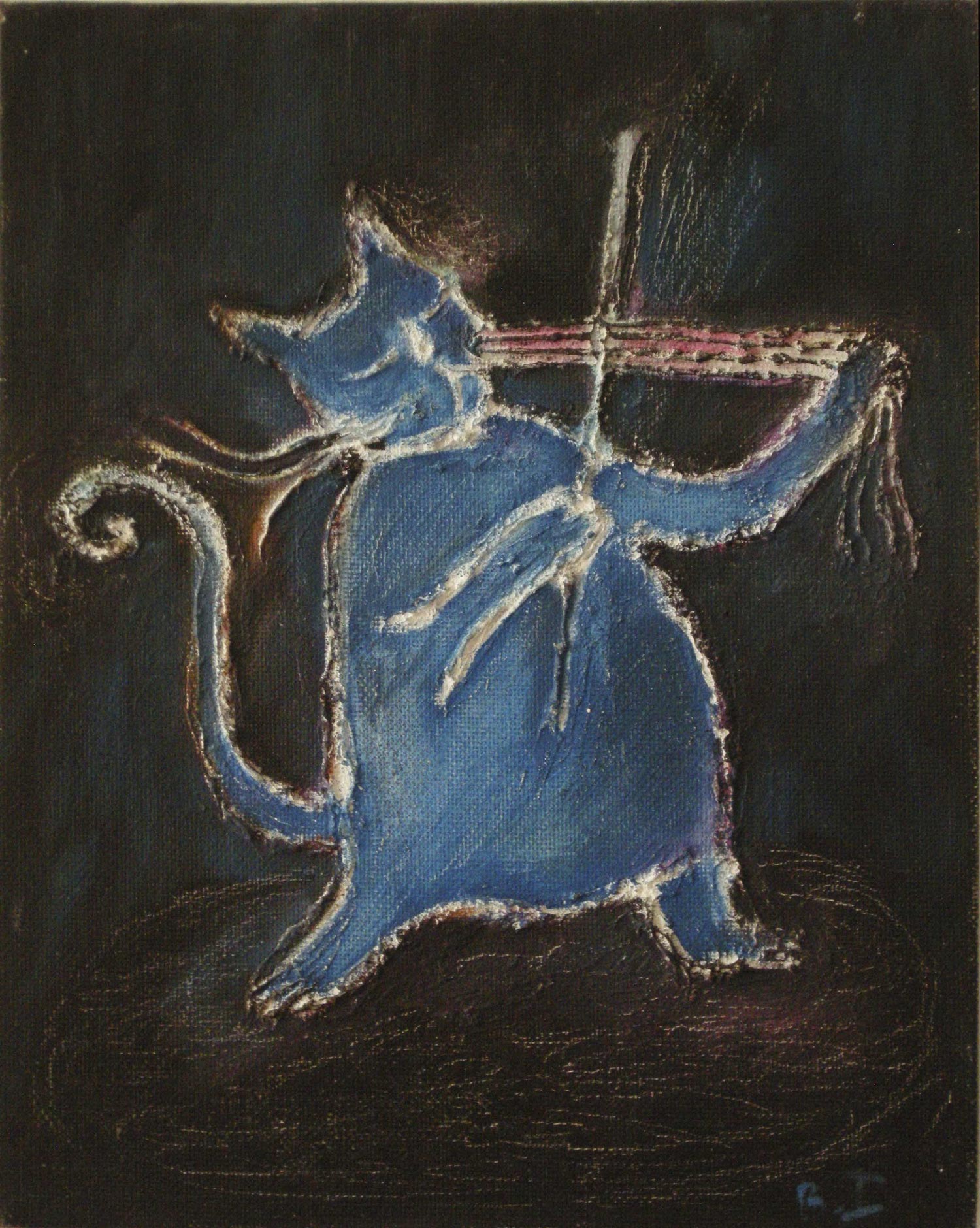 CAT VIOLIN (Blue) Oil on Canvass Board | 18 x 25.5 cm | 2010 Buy Framed £275.00