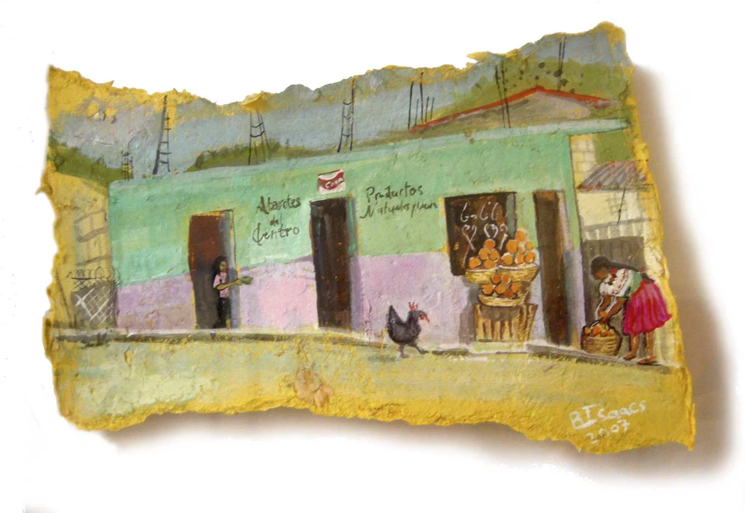 SELLING ORANGES Gouache on handmade paper | 39.5 x 29.5 cm | 2007 Sold