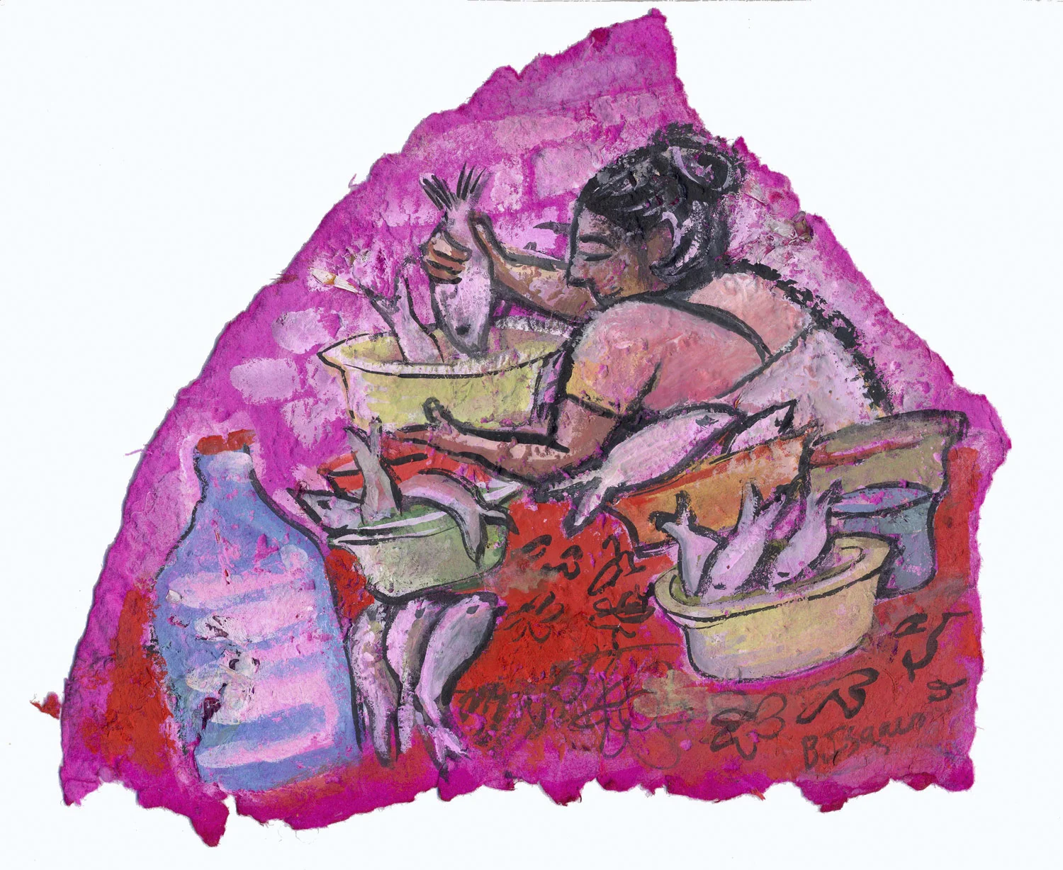 FISH WIFE Gouache on handmade paper | 32.5 x 29 cm | 2007