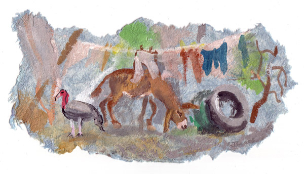BACKYARD Gouache on maté ( handmade bark paper) | 33 x 25 cm | 2005