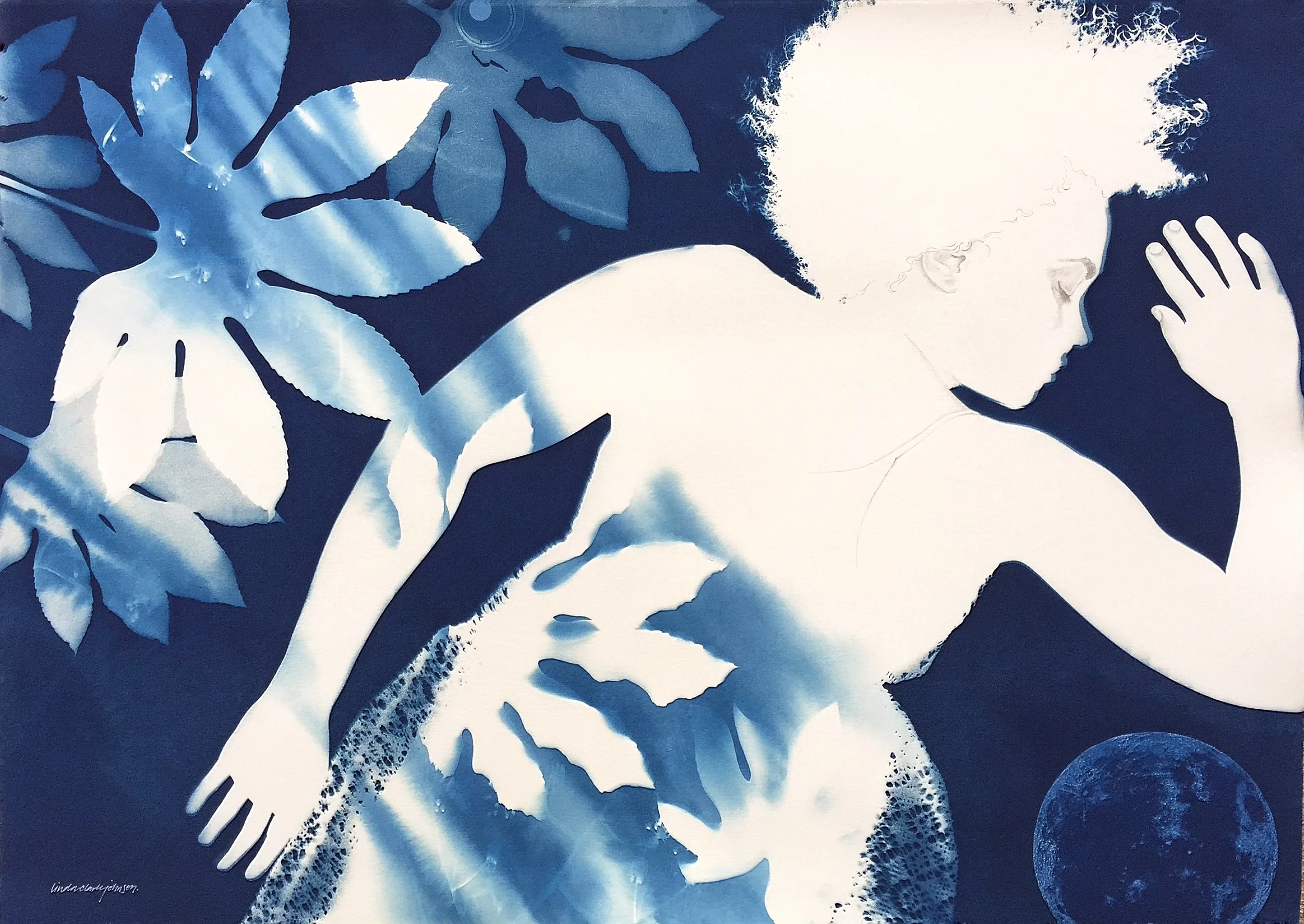 Between Dreaming and Dawn | 41 x 29.5 | cyanotype double exposure, collage and graphite