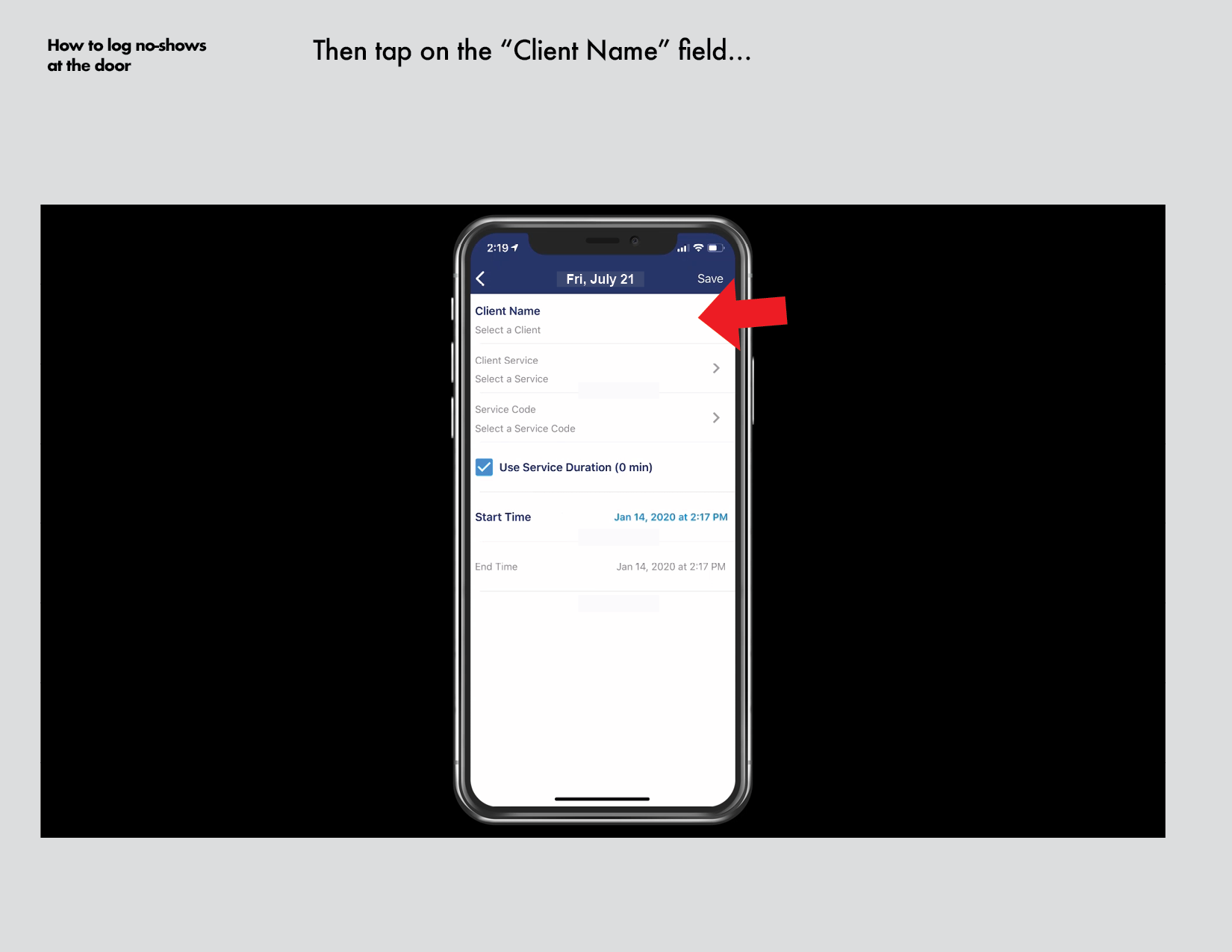 How to log no shows at the door iOS6.png