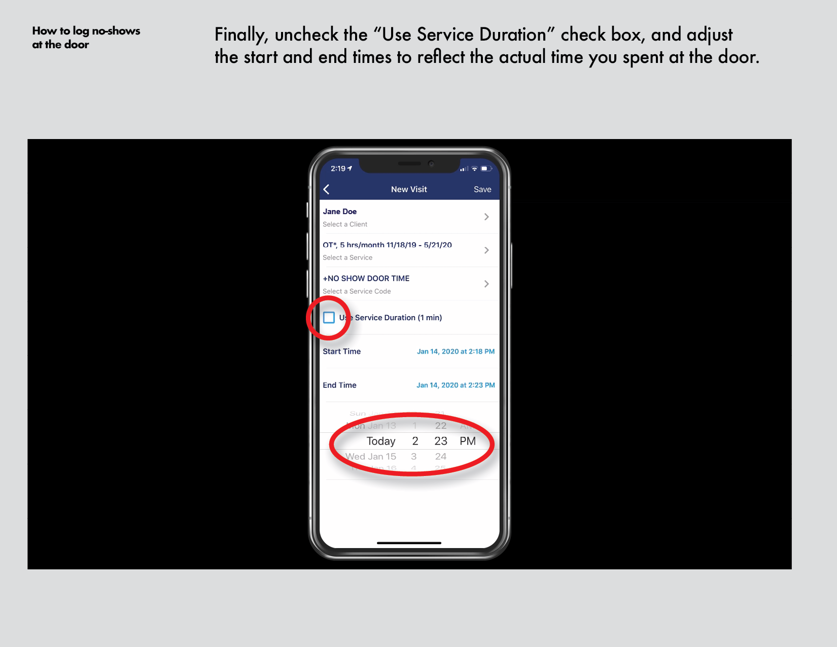 How to log no shows at the door iOS15.png