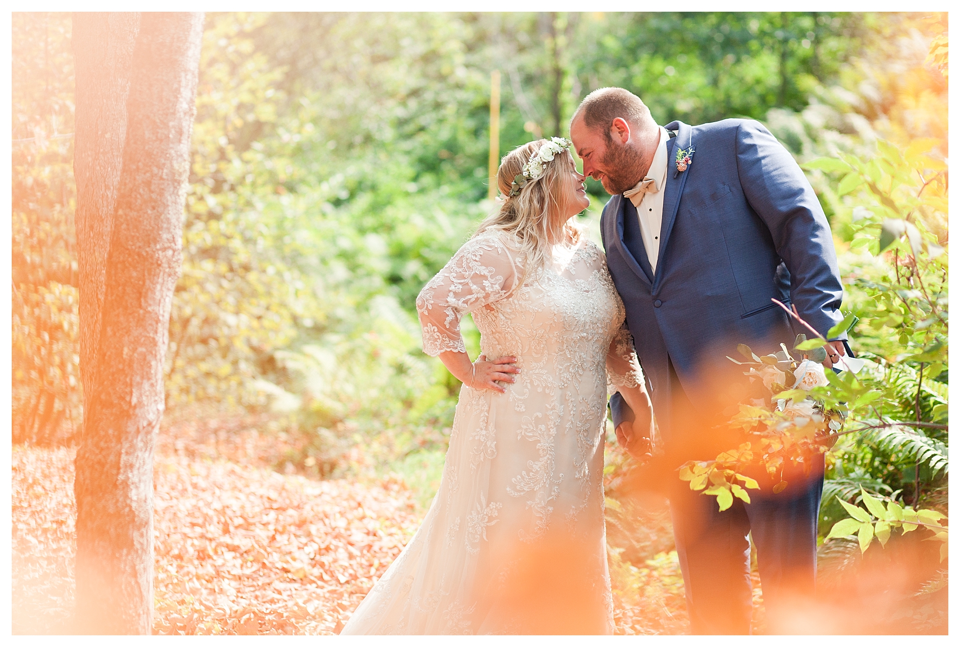 Due to the major flooding in June, many of the trees went into shock and lost their leaves already. This stop was close to their reception and I wanted to take advantage of the rare colorful photos for their August wedding. Years from now, they will remember that they wed the year of the historic flooding. When we were taking these images Maija mentioned that Sam originally wanted a fall wedding but has a thing with 8s so they chose 8-18-18 instead. How absolutely unique that he got both?!