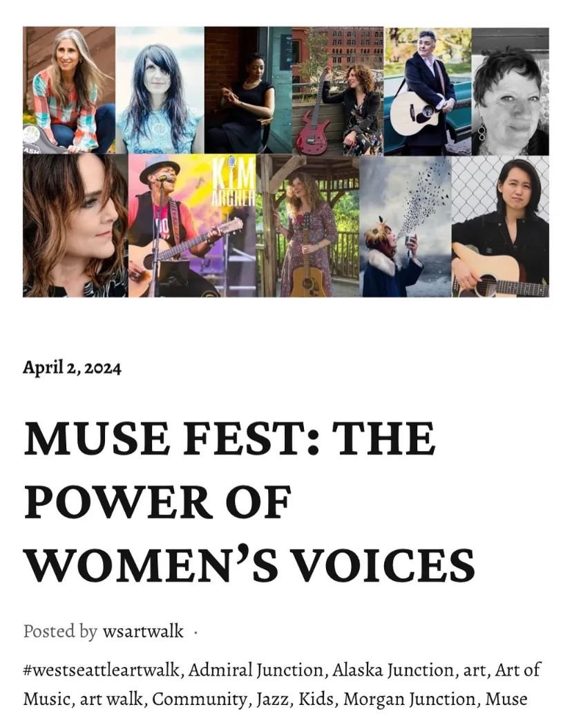 Thrilled to be part of Muse Fest again with a stellar lineup of songwriters on May 9th in West Seattle. I'll be at Whiskey West but you'll want to catch each one of these amazing women. Many thanks to  @suequigleymusic and West Seattle Art Walk for b