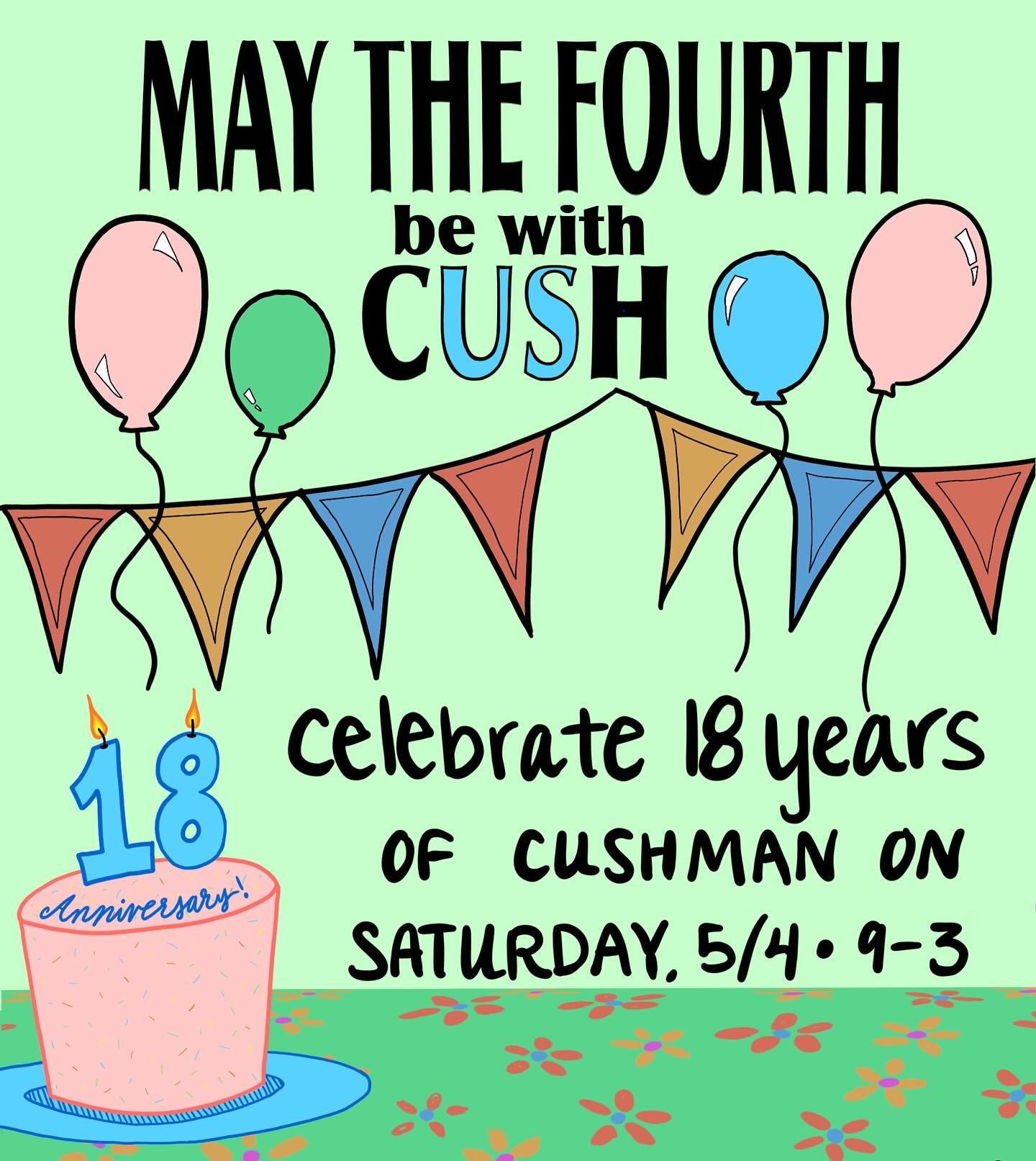 Cushman trivia &bull; Cushman swag &bull; Spin the barista wheel for goodies and booby prizes &bull; Photo Booth with Lil&rsquo; Poulet the Cushman Mascot &bull; INTERPLAY JAZZ BAND Live music from 1-3 &bull; Extended kitchen hours until 3pm &bull;