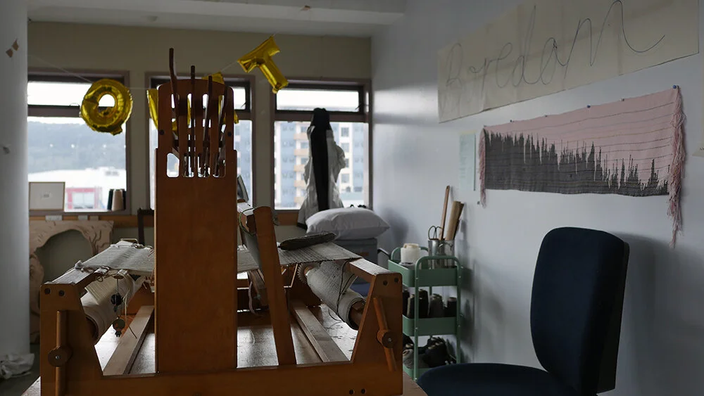 View of Matilda’s studio during her residency at Toi Pōneke.