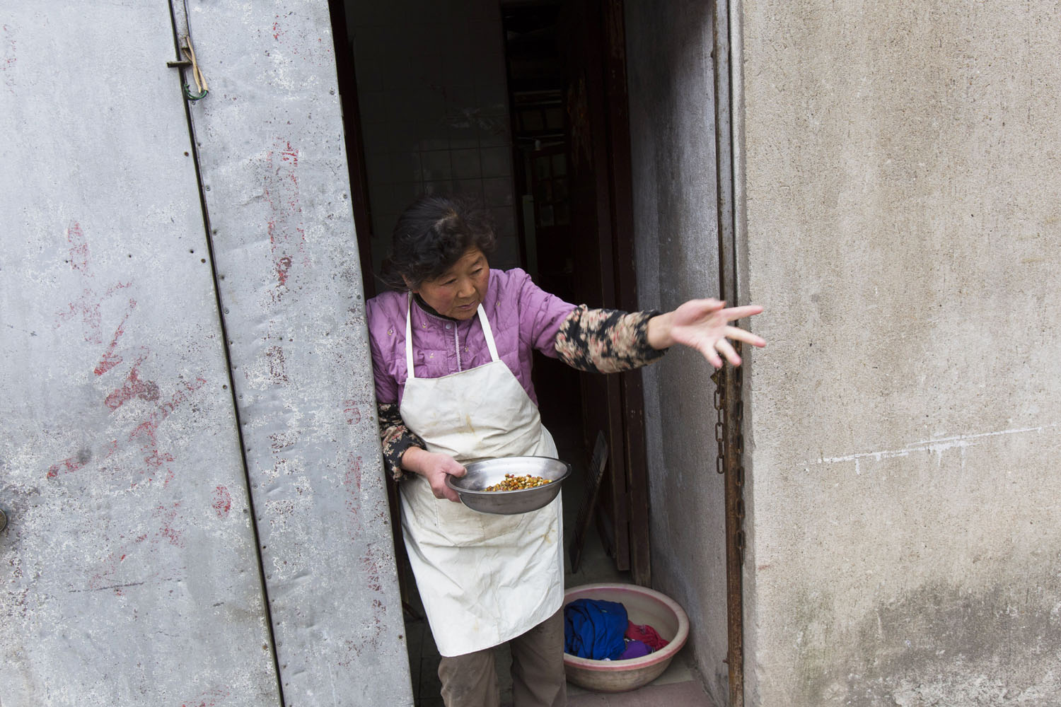 A woman prepares an assortment of beans. Guangfu Road. Shanghai, China. 2016.