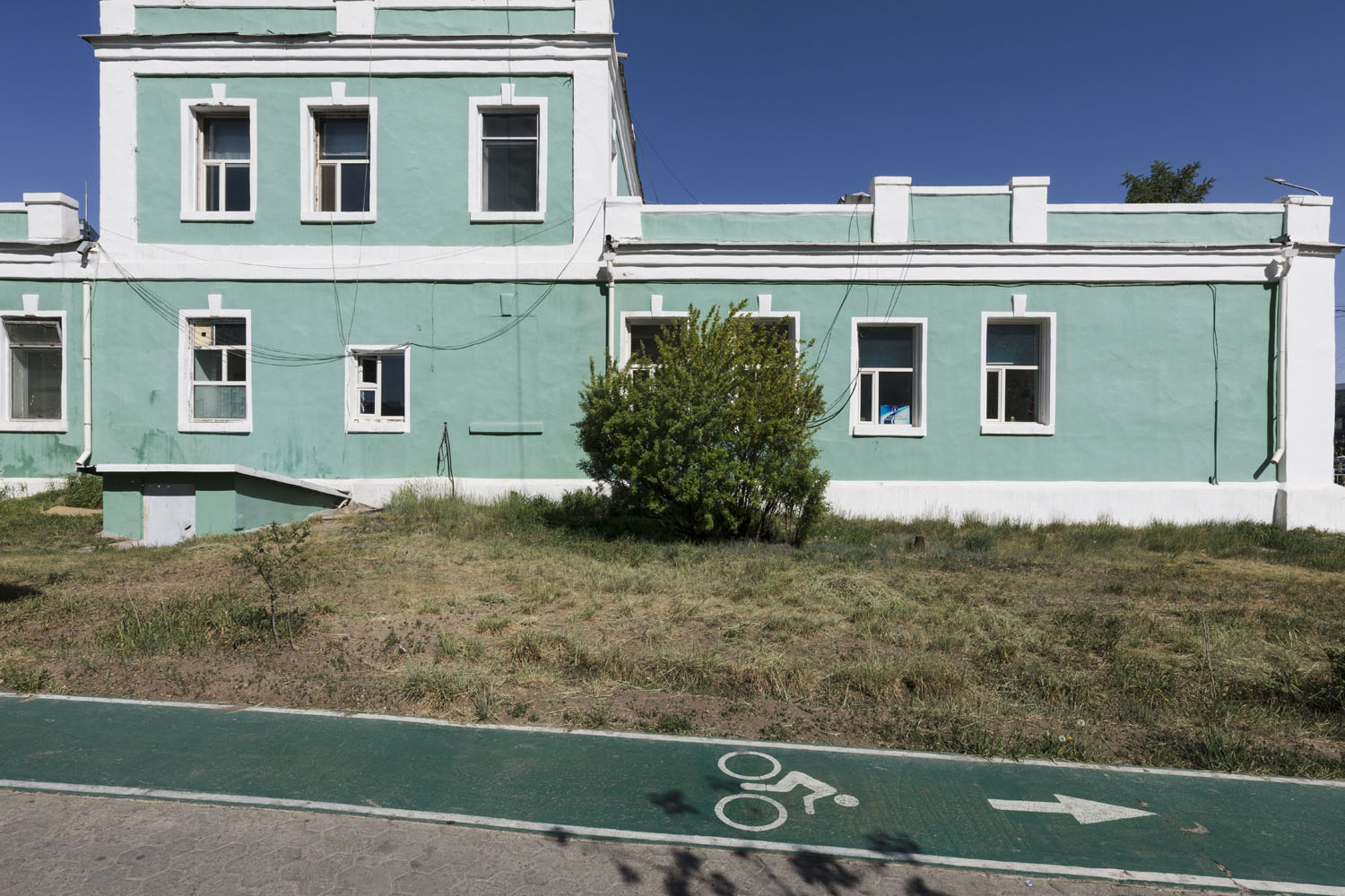 Bicycle path in downtown Ulaanbaatar. Ulaanbaatar, Mongolia. 2018.