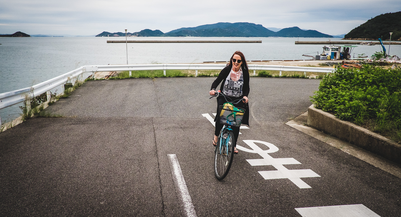 Riding a bike in Naoshima
