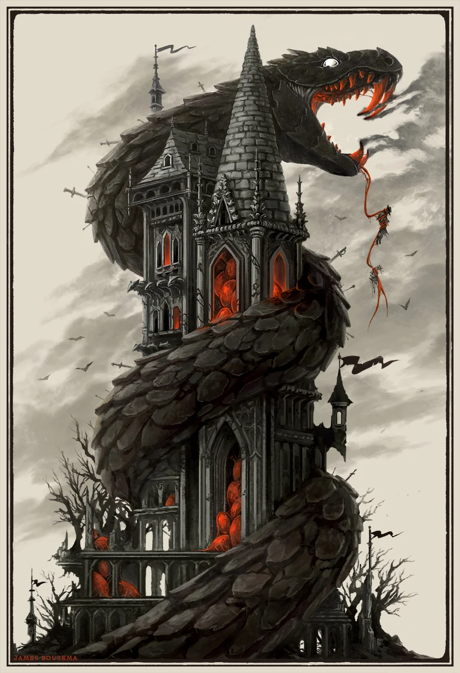 Coiled round her castle, the stone serpent fends off those who would seek to snatch up her unhatched spawn Done in Photoshop CS6