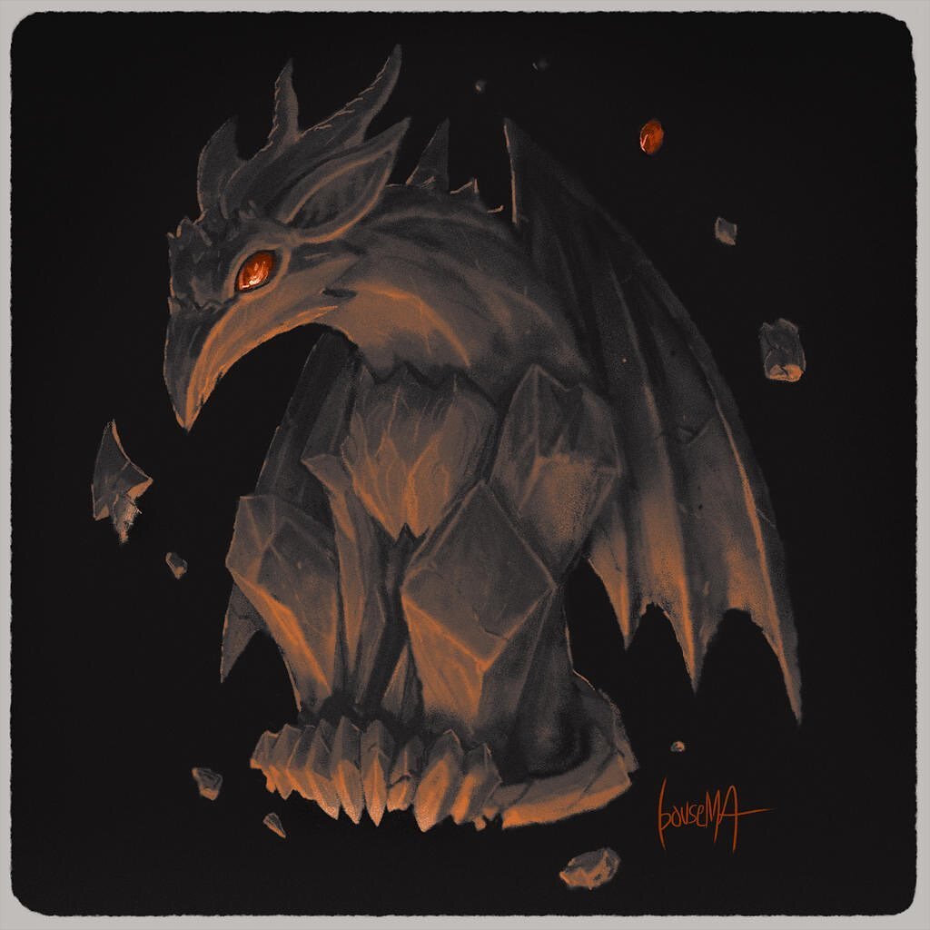 𝐔𝐍𝐃𝐄𝐑𝐋𝐈𝐓🕯

Only the ominous glow of the underworld keeps this stone creature company.

One of my personal favorite smaller gargoyles and it is now available in sticker-form as well as the original sketch!
*Shop link in my bio*

#darkart #art