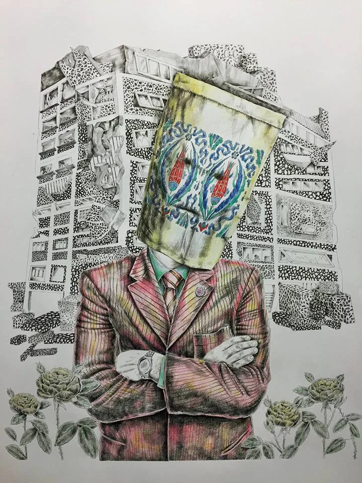 I Can't Reciprocate Your Feelings Osman I, 98x70cm, Ink on Paper and Dry Paint Pen, 2016 (Private Collection)