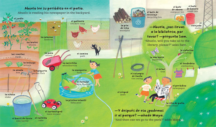 My Big Barefoot Book of Spanish and English Words save the earth garden illustration