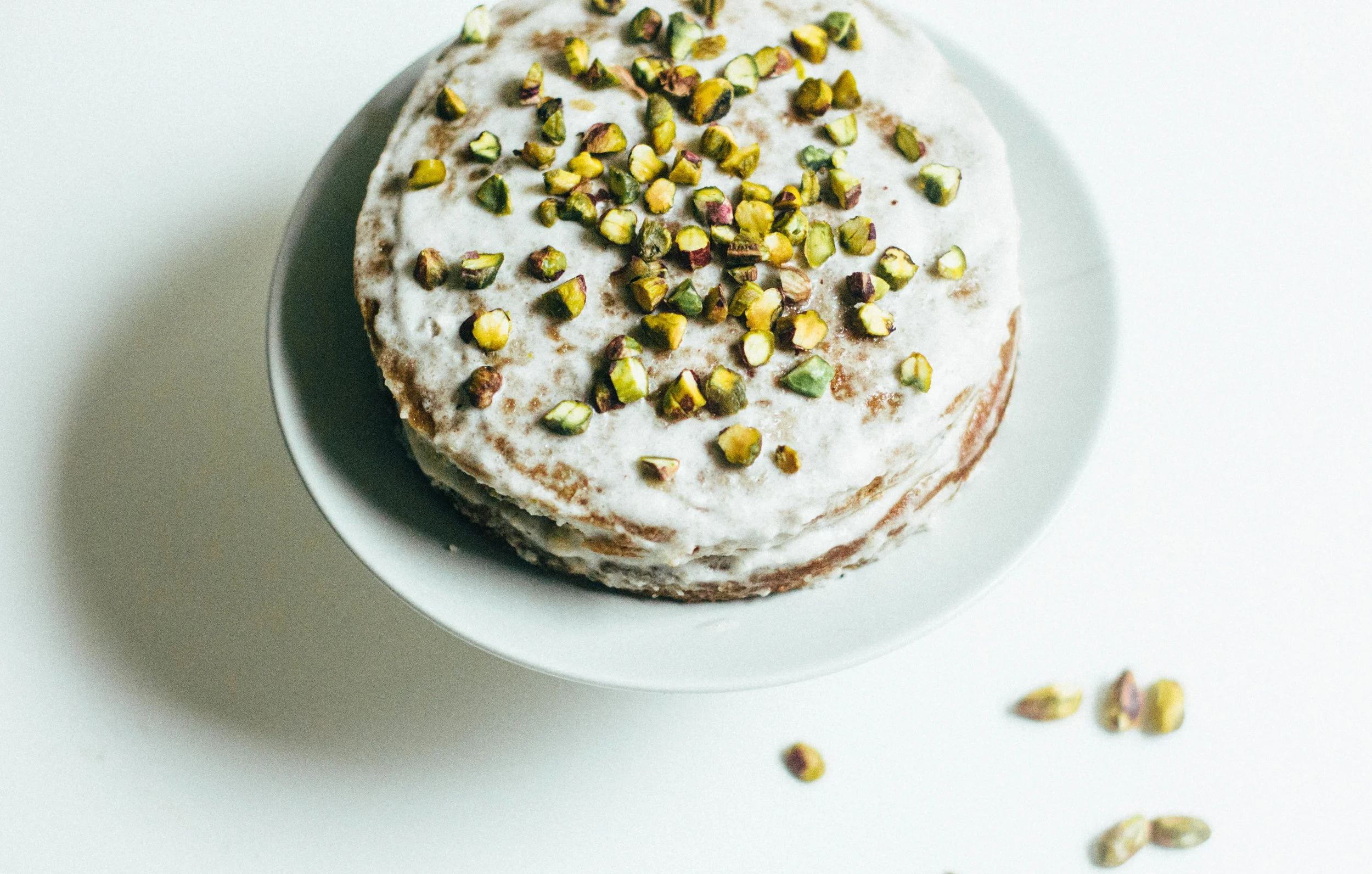 nutmeg and pear| cardamom + pistachio layer cake (gluten free + dairy free)