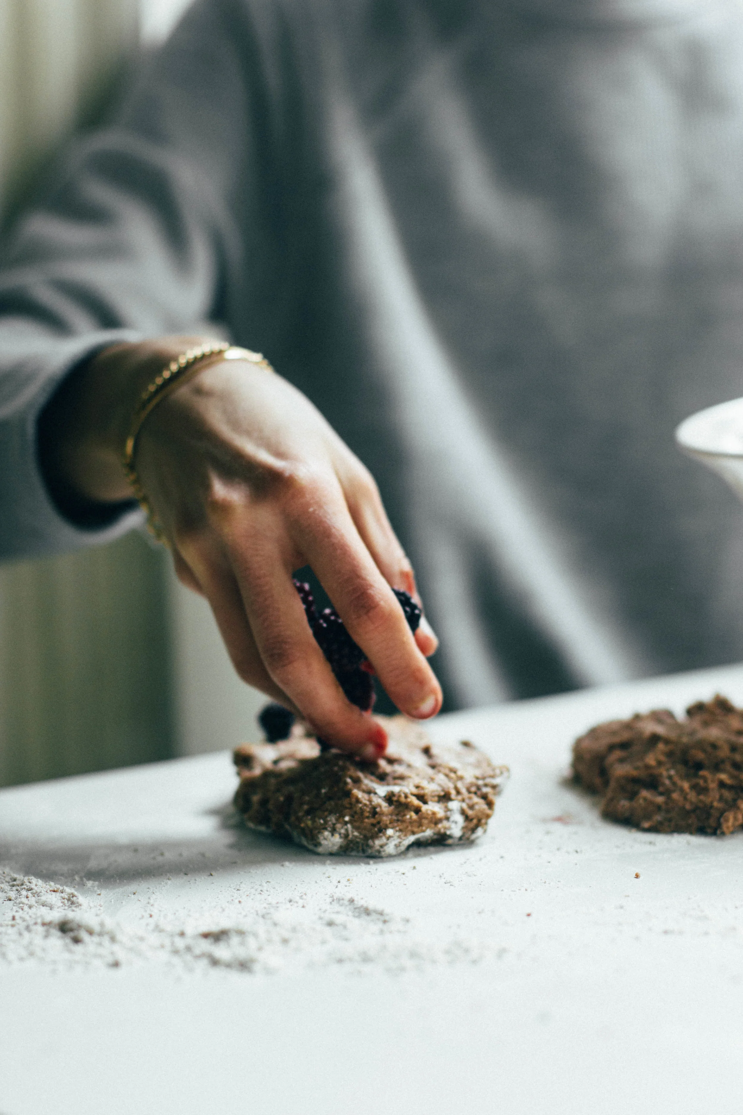 nutmeg and pear | healthy spelt scones w/ blackberries & ginger, honey sweetened + dairy free