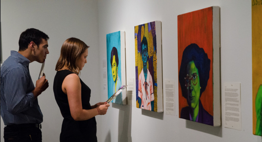 From the 2014 opening reception of Go Ahead and Do It: Portraits of Women in Science . Credit: Hayley Gillespie Art.Science.Gallery