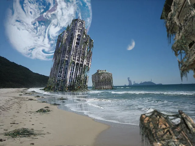 Reclaimed © Adrian Bobb, used with permission. This beach image was created using Photoshop, in other words by painting with backlit pixels, painting with light. Make sure to visit Adrian's rewarding science and concept art portfolio , it's stunning.