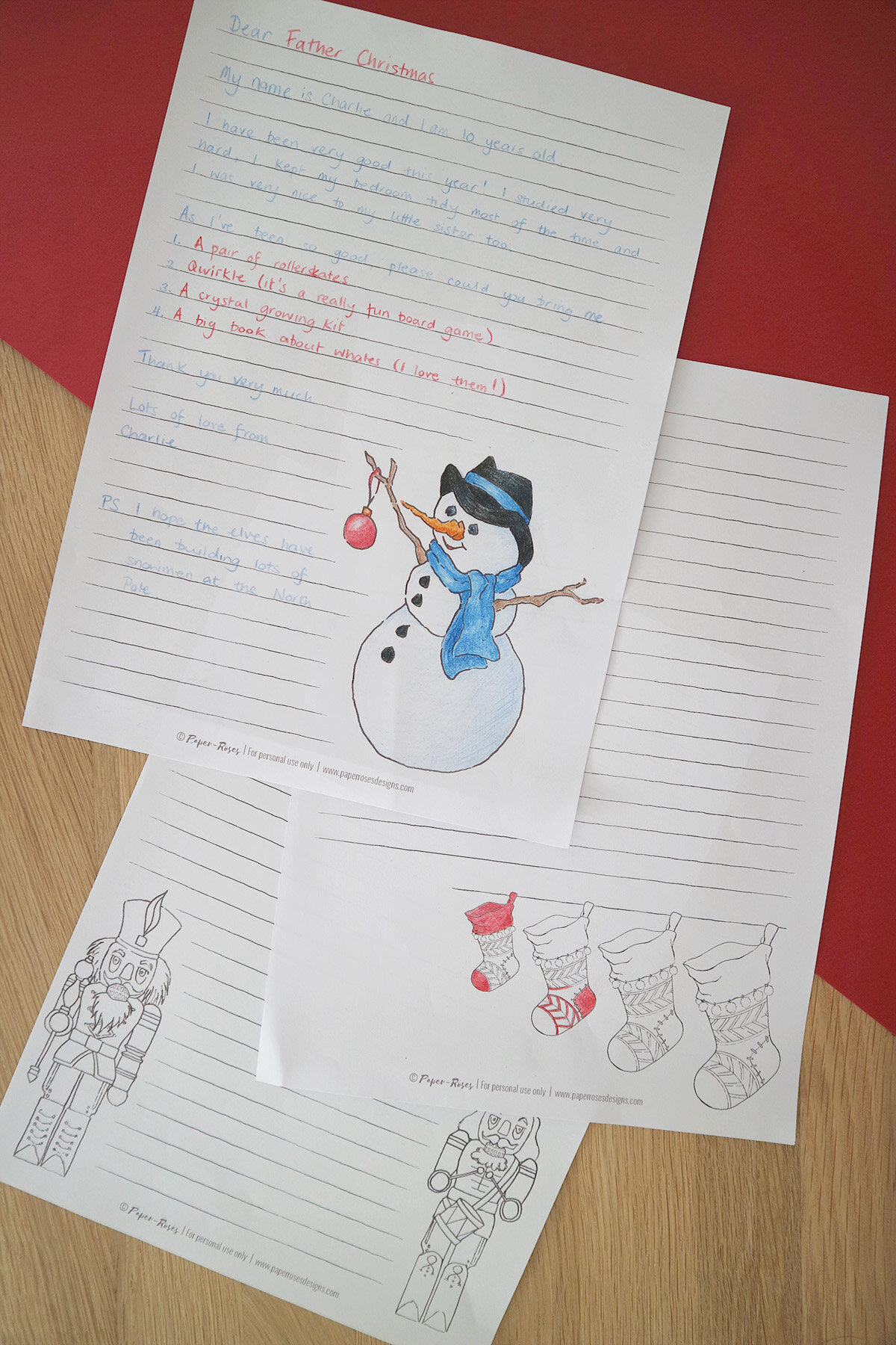 Paper-Roses | Printables | Christmas writing sets | Writing paper |  Snowman, stockings and nutcracker soldiers