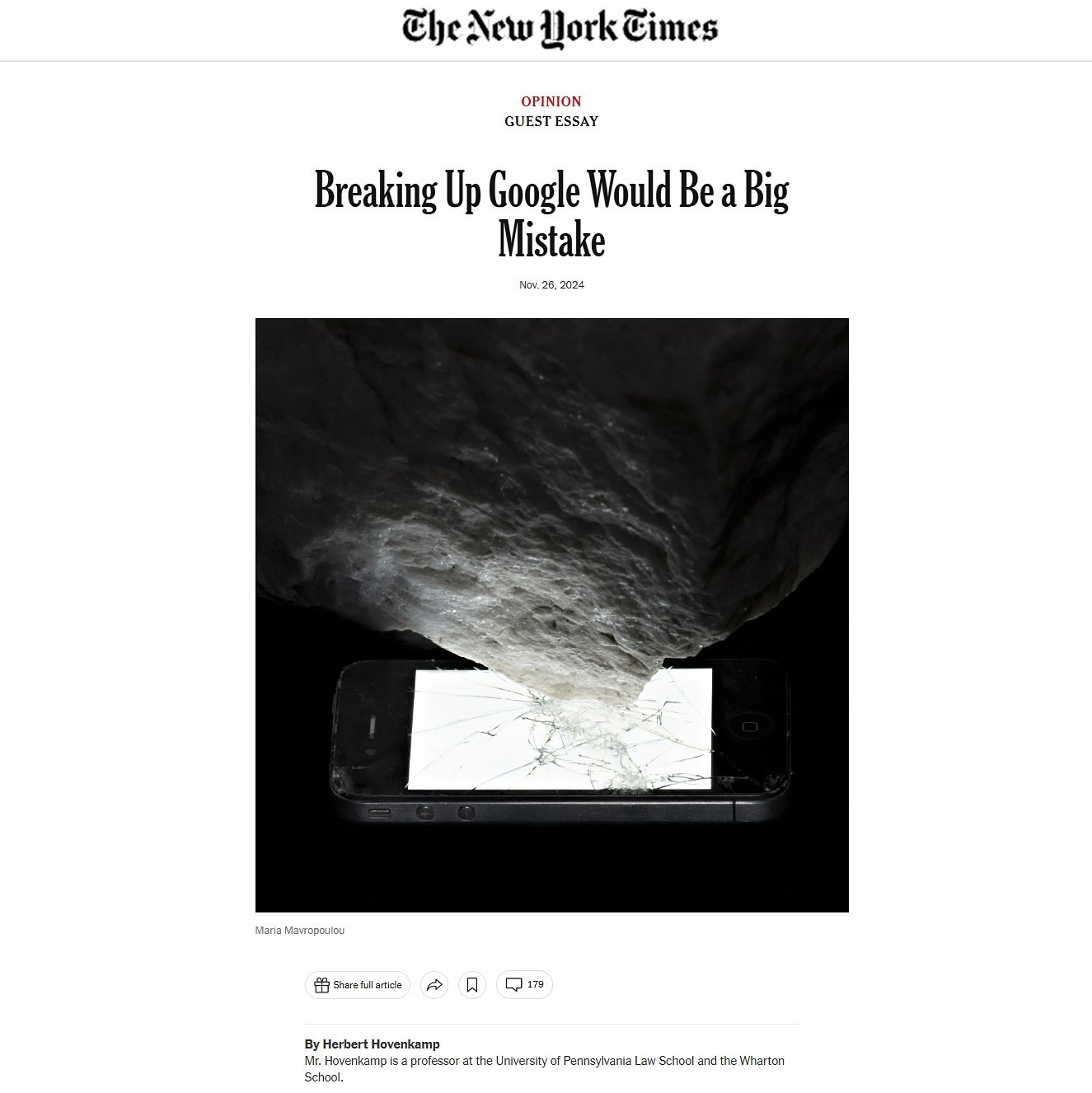 Delighted to find one of my photos accompanying this piece by Herbert Hovenkamp on @nytimes . Is breaking up Google the answer to fostering competition, or could it harm innovation and consumers instead?&rdquo;

The featured photo is from 2019 when I