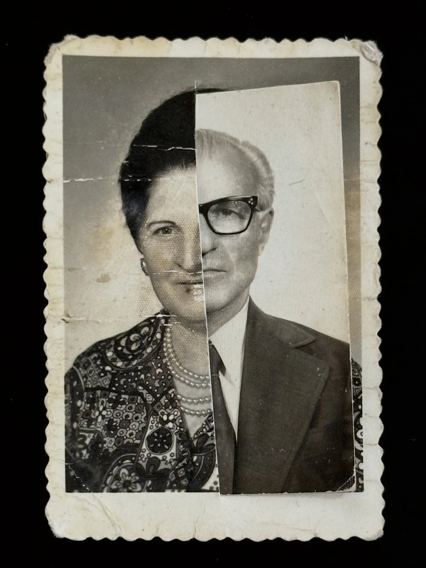 Post Valentine&rsquo;s Couple portraits.

&ldquo;My other half&rdquo; , 2026,  9cm x 6cm
Original images of husband and wife from a found archive, assembled together.

Reflecting on identity, this time as a product of interaction between people, espe