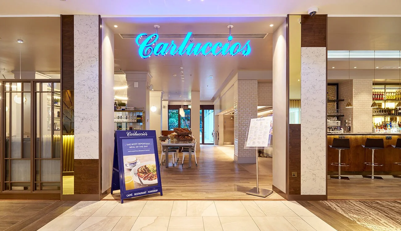 Regents Park Marriott Carluccios restaurant sign - project management, quantity surveying and cdm services