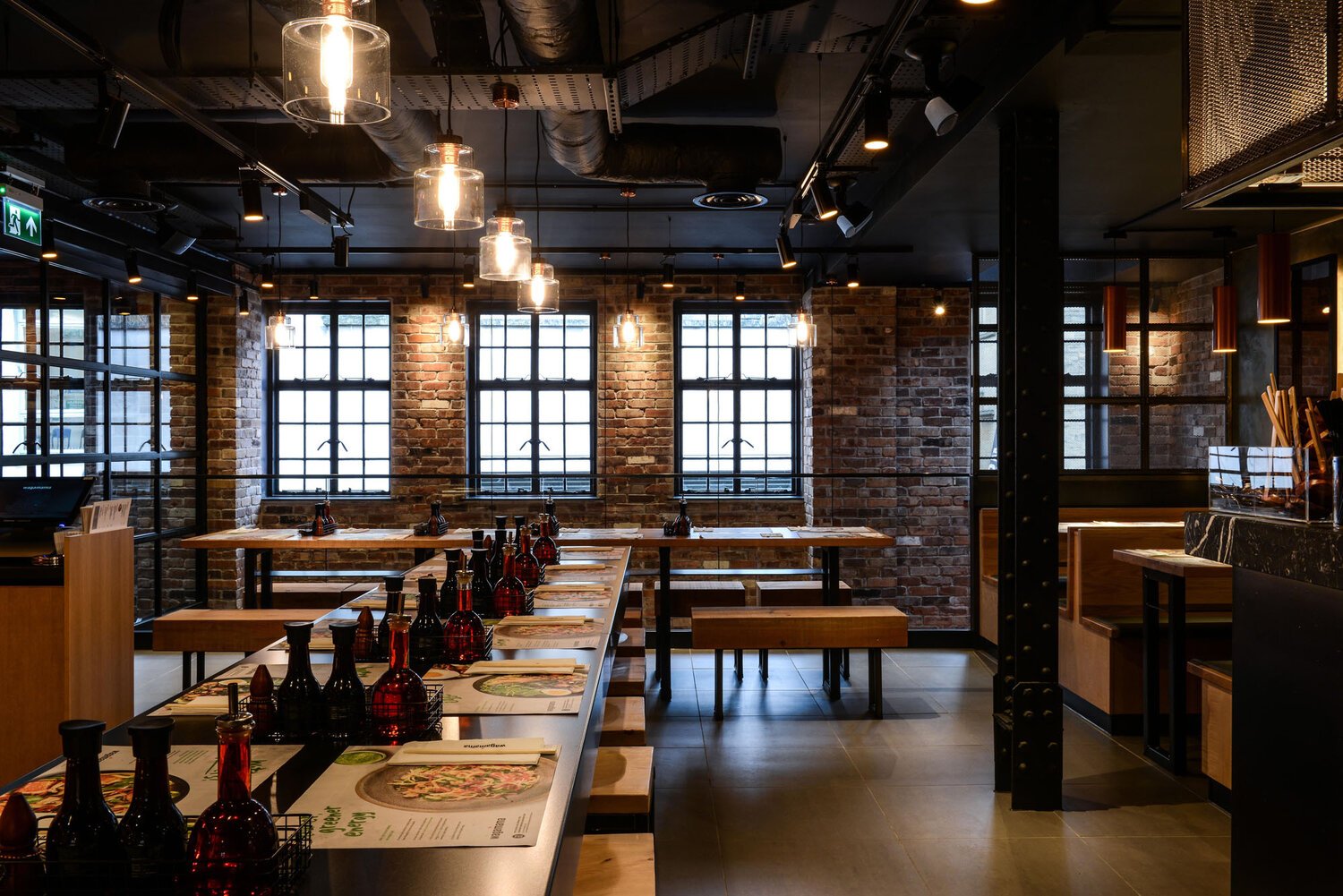 Wagamama restaurant bench wide view - project management, quantity surveying and cdm services
