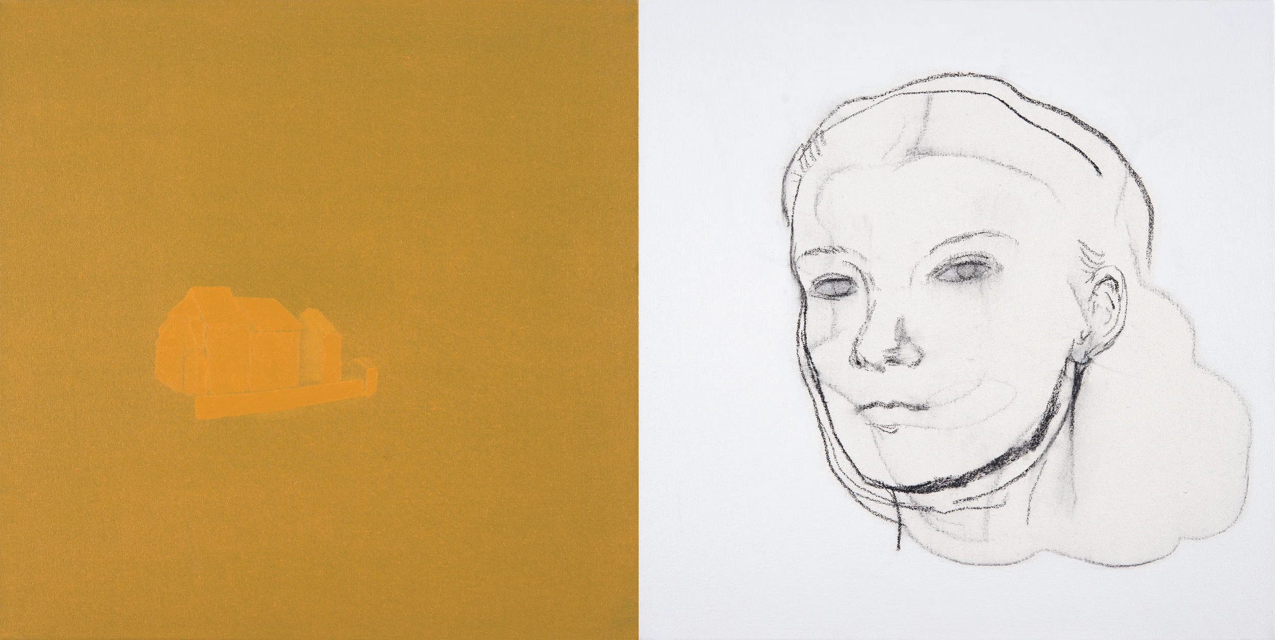 Loop 46 x 92 cm Oil and charcoal on canvas, diptych