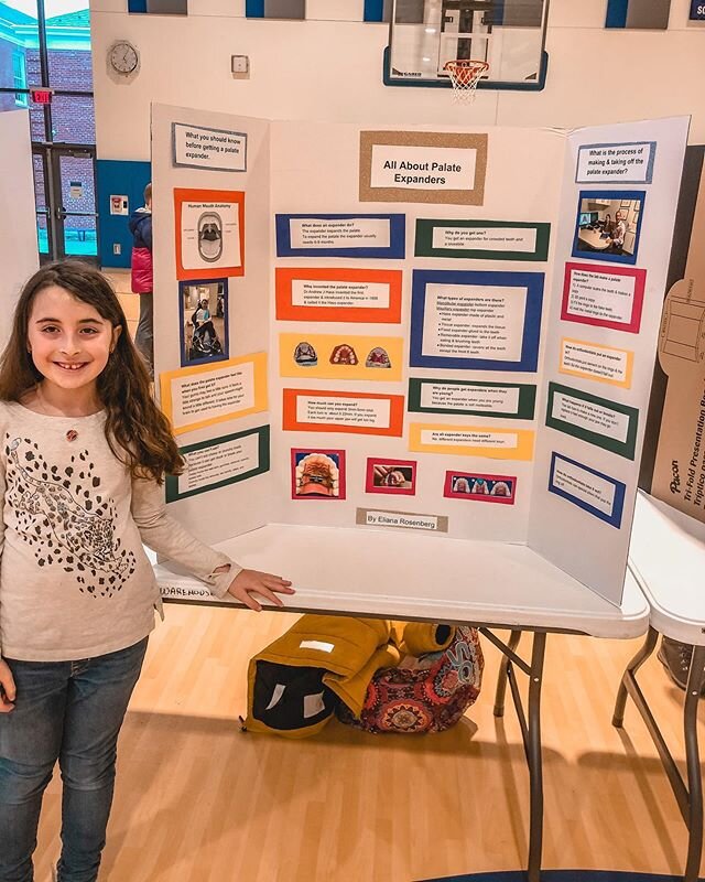 After getting her Rapid Palatal Expander, our patient Eliana was fascinated with the whole process and decided to do her science fair project about expanders. 
Dr. Gerlein was happy to assist with her research!! 📚🤓🦷