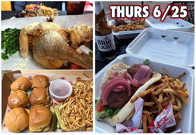 Dine-in, dine-outdoor or take it to go: your menu lineup for THURSDAY JUNE 25TH: 'MONDAYS FAMOUS BURGER BOX - $30
-Six (6) quarter pound smash burgers, cheese, lettuce, tomato, onion, house aioli
-Our famous hand cut french fries
-House made pickles 