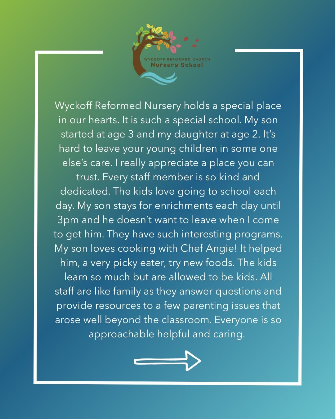 Wow, thank you, Kim! 💛 We are so thankful for our wonderful families and the trust you place in us. We truly love what we do every single day. #wrcns #bergencountypreschool #nurseryschoolnj #wyckoffnj