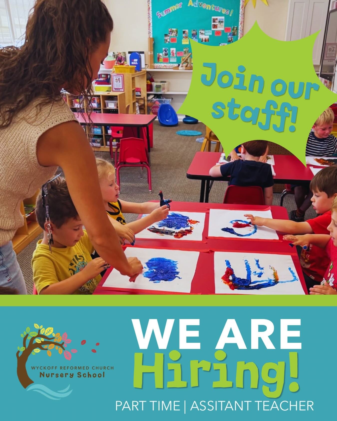 📣 We&rsquo;re Hiring! 🍎

The Wyckoff Reformed Church Nursery School is looking for a Part-Time Teacher Assistant to join our team this September!

If you love working with young children, enjoy being part of a warm and supportive school community, 