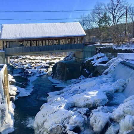 Covered bridge. Nothing more iconic New England than a covered bridge against a wintry back drop, this one in Quechee, Vt. (Frank Rizzo)