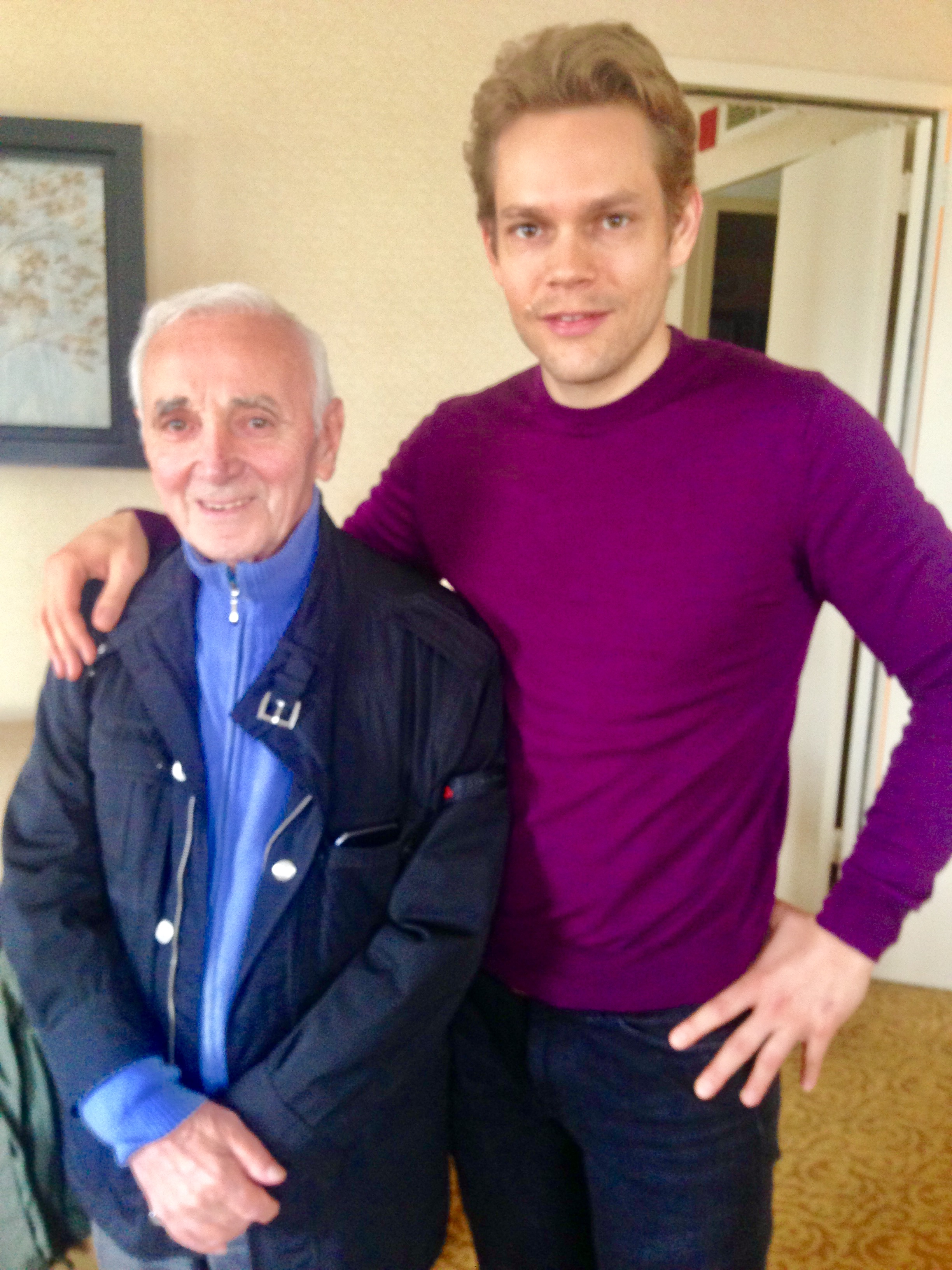 Charles Aznavour and his son Nicolas. (Photo by Frank Rizzo)