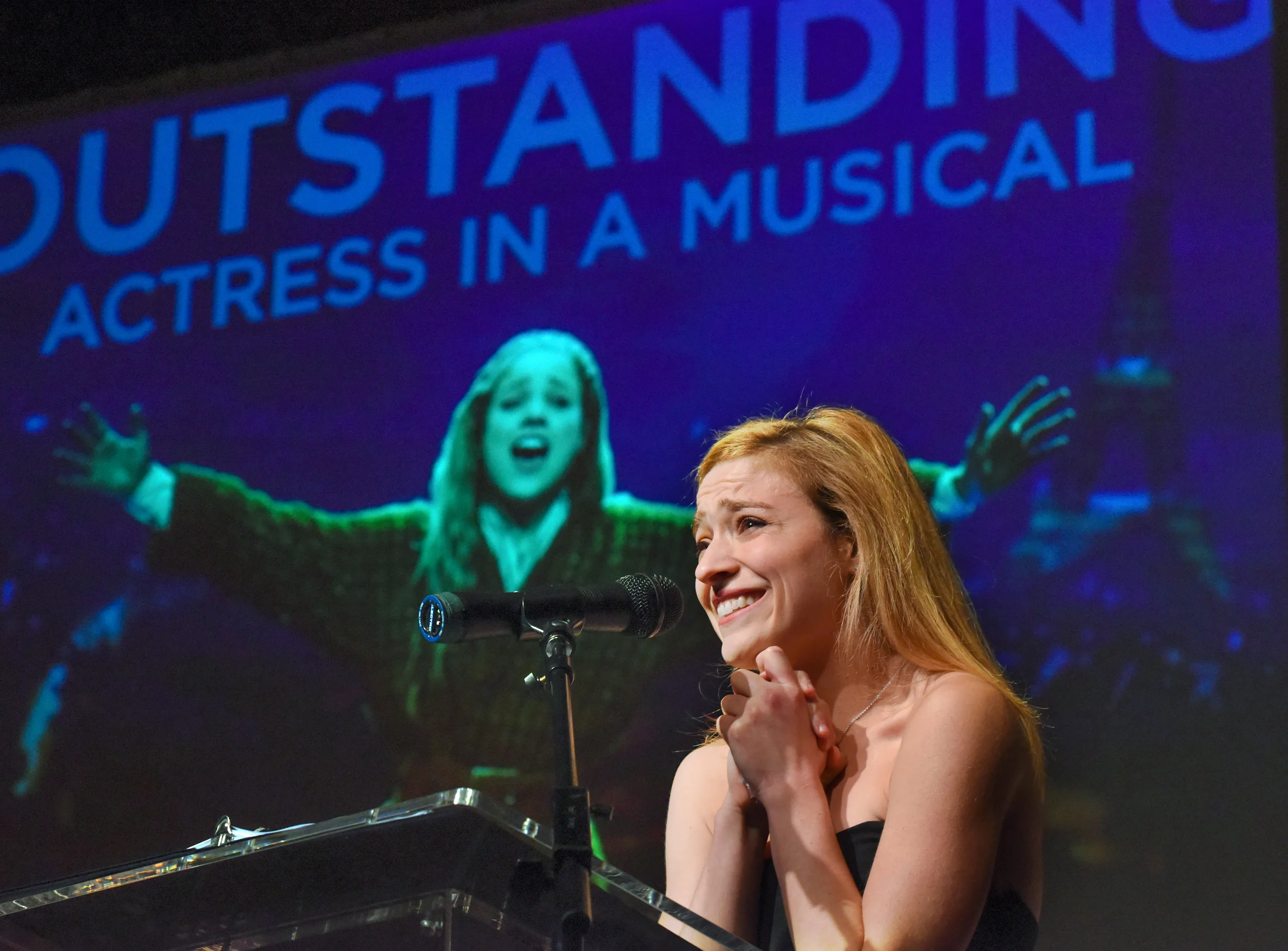 Christy Altomare accepting outstanding actress in a musical award for "Anastasia" 