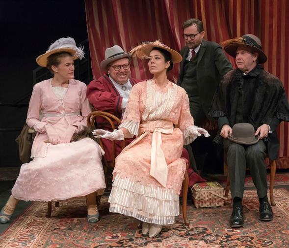 Annabel Capper, Edmund Lewis, Vaishnavi Sharma, Eric Tucker, and Nigel Gore in Bedlam's Pygmalion. Photos by Ashley Garrett.