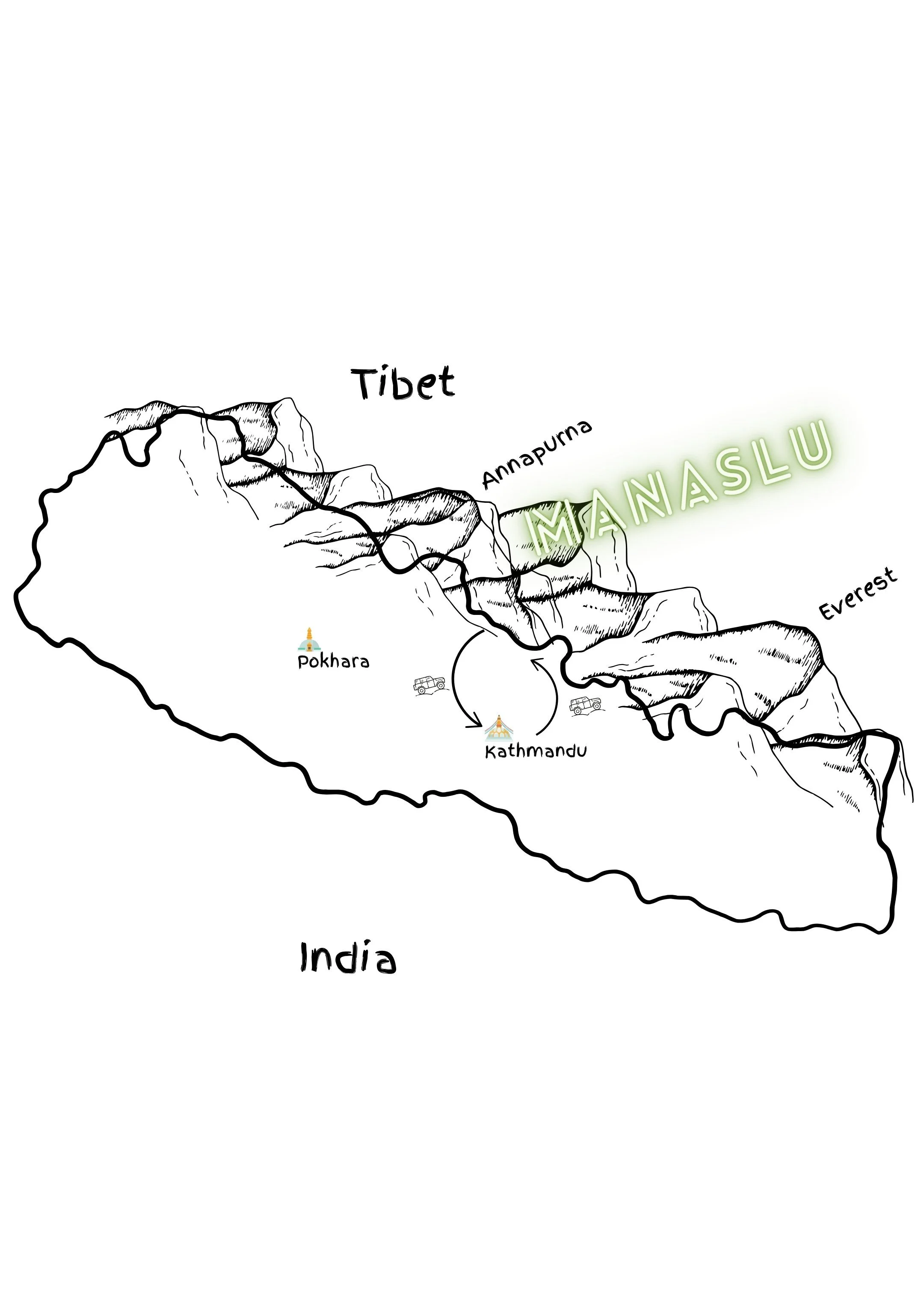 carte de l'itinéraire général autour du manaslu