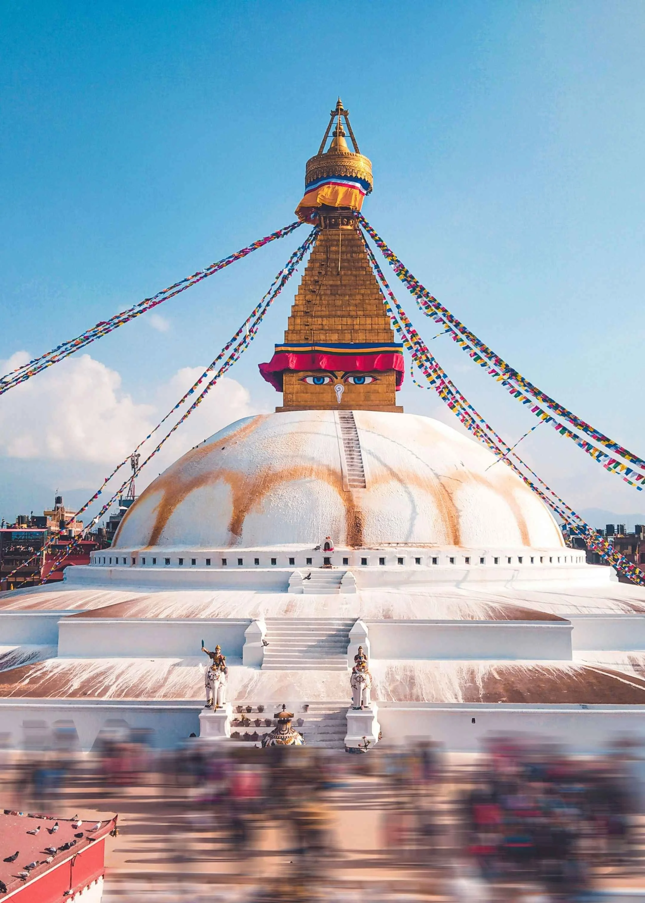 stupa de bodnath à kathmandu, lors du retour du trek des trois cols au Népal.