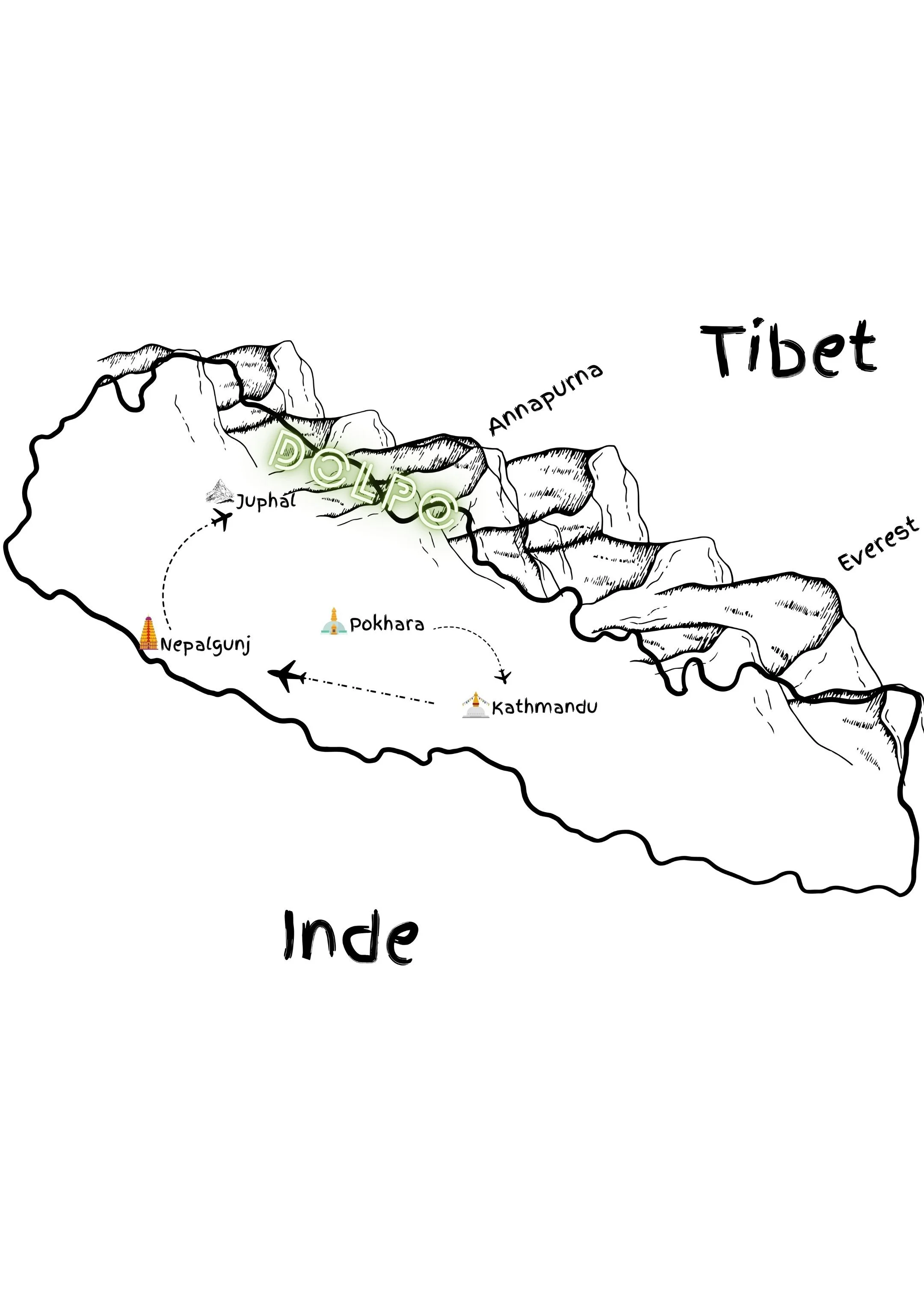 Carte de l’itinéraire de la Grande Traversée du Dolpo.