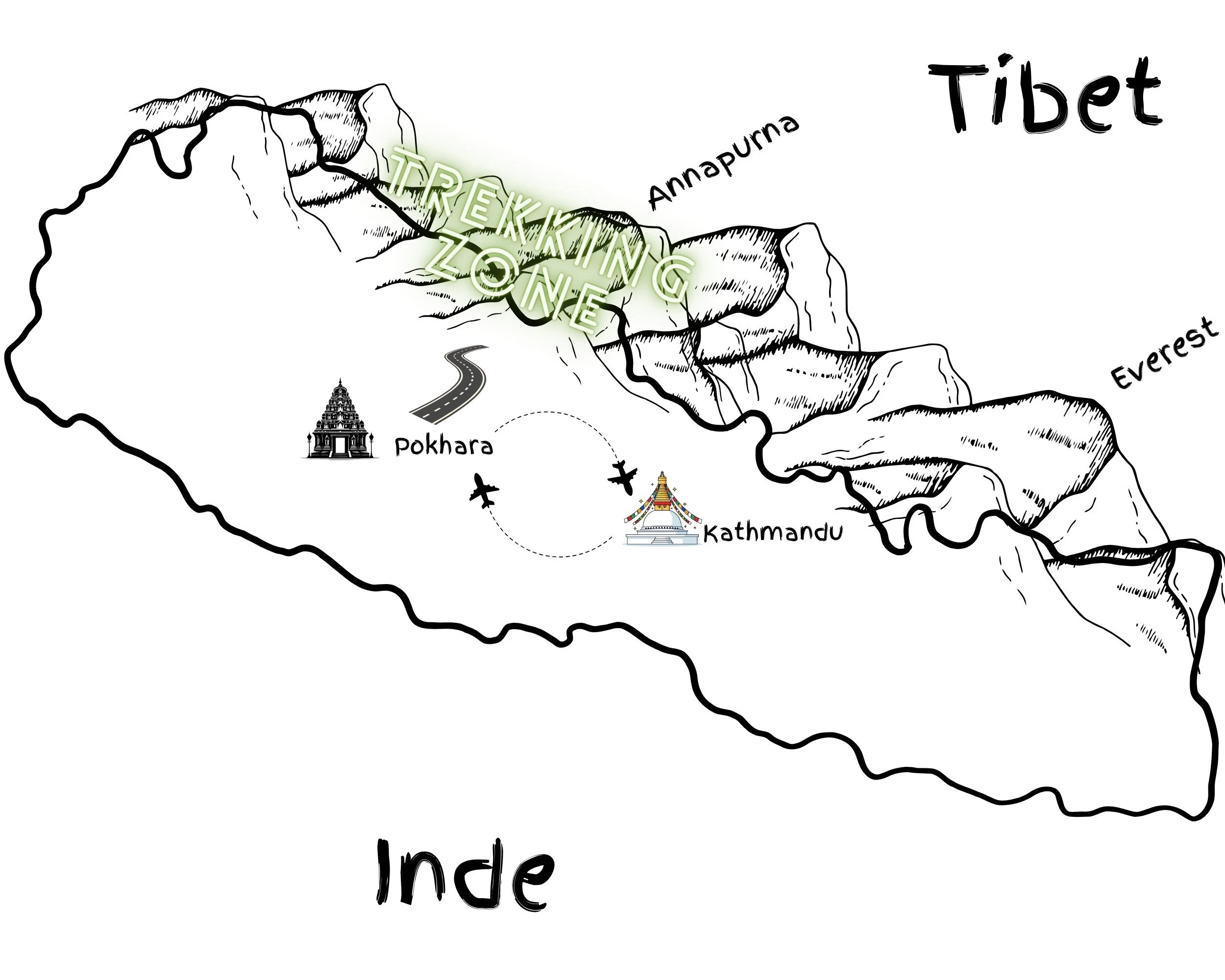 carte générale du trek du camp de base de l'annapurna