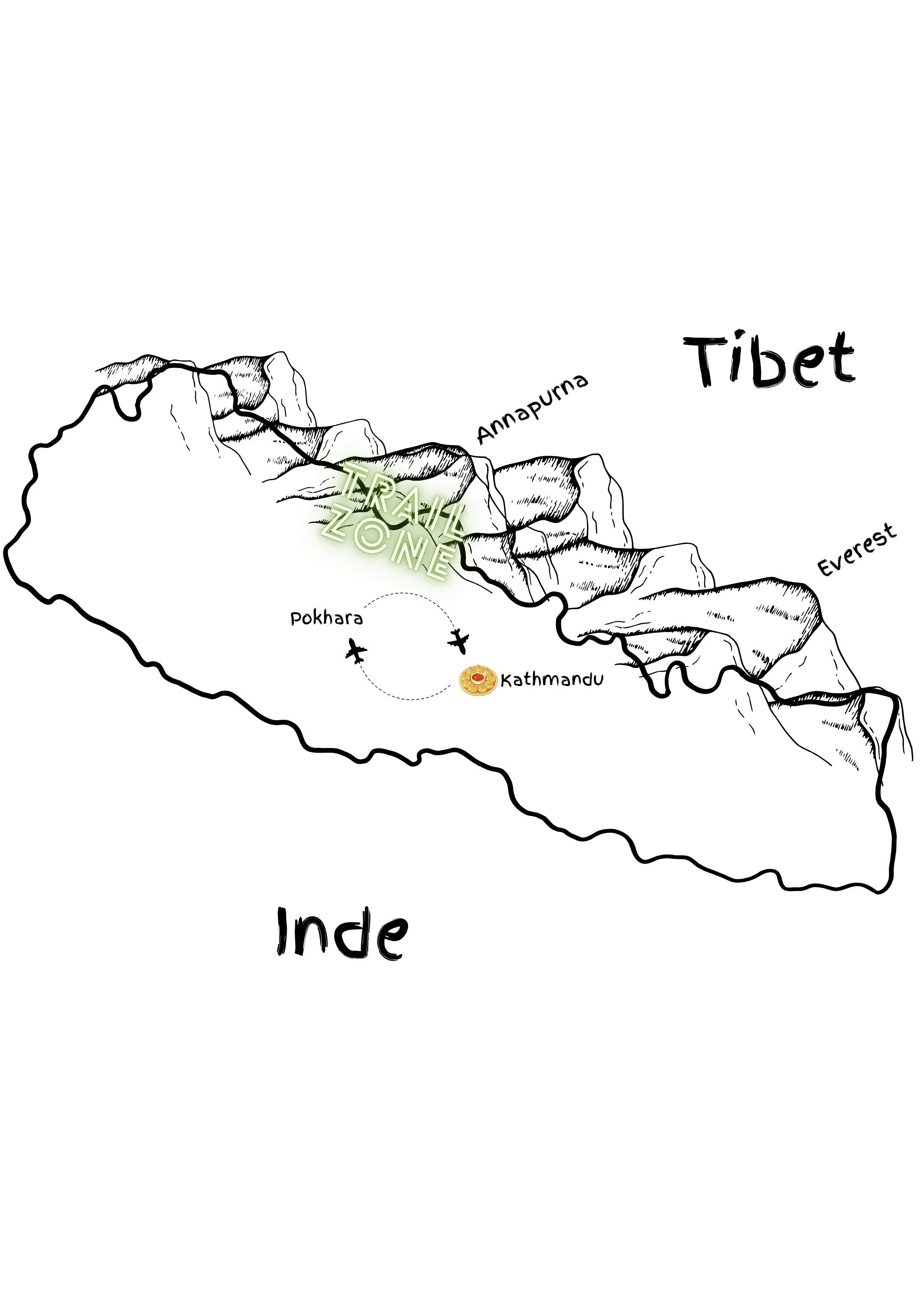 carte graphique de l'itinéraire général de l'annapurna rando-trail