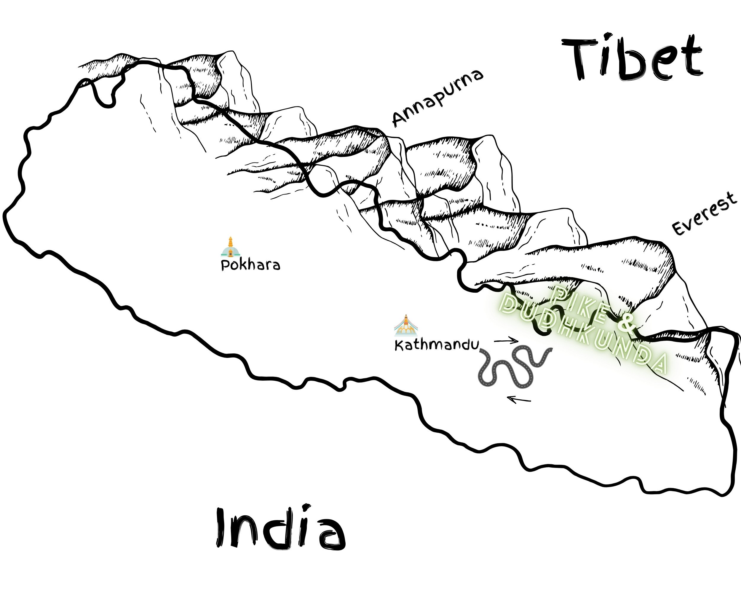 carte générale de l'itinéraire pike peak et dudhkunda