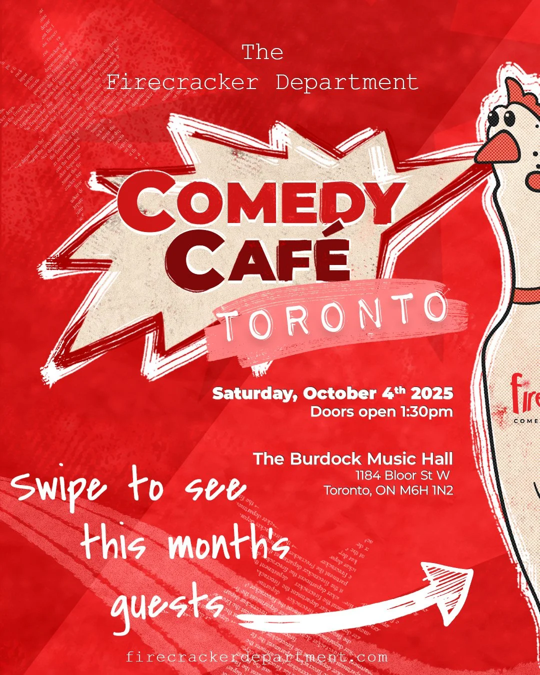 This Sunday we&rsquo;re back with a brand new Comedy Caf&eacute; at Burdock Music Hall &mdash; new venue, new time, same Firecracker energy 🎤 Doors at 1:30, show at 2pm!

Swipe through to meet this month&rsquo;s incredible lineup ➡️

✨ Kelly Zemnick