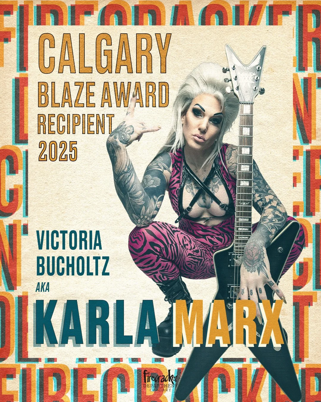 We're proud to announce the Calgary Blaze Award Recipient for 2025!

Meet Victoria Bucholtz &mdash; aka Karla Marx, the First Comrade of Your Heart!
By day, Dr. Victoria Bucholtz, PhD, is a powerhouse history professor with razor-sharp expertise in G