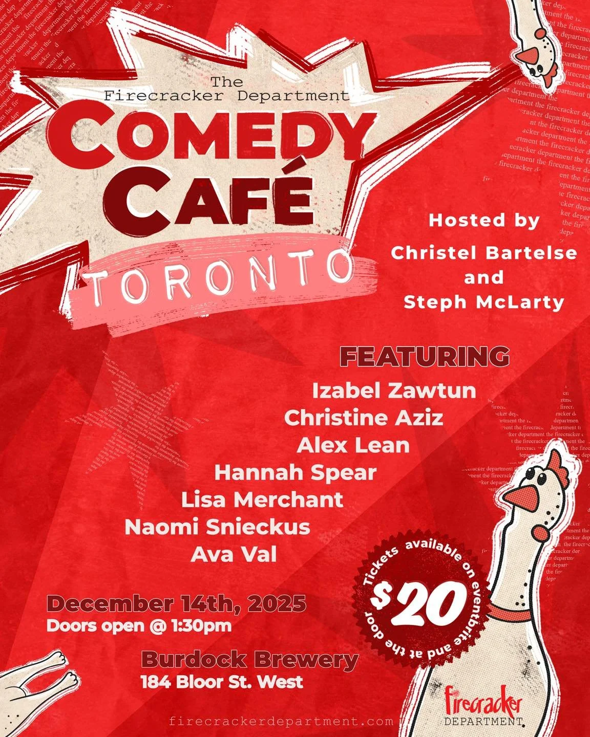Toronto, we&rsquo;re wrapping up the year with a little Firecracker holiday magic. 🎉✨

Our final Comedy Caf&eacute; of the year hits December 14 at Burdock, and this lineup is ready to send 2025 out with a laugh-and-a-half. Consider it your semi-hol