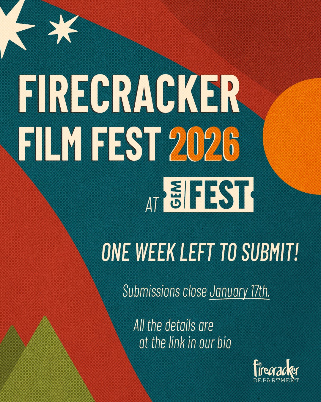 🎬 Final call!! 🎬

If you&rsquo;ve been waiting for a sign, this is it. Final week to submit to Firecracker Film Fest 2026. That comedy short you&rsquo;ve been sitting on deserves to be seen, shared, and celebrated on a big screen.

Firecracker Film
