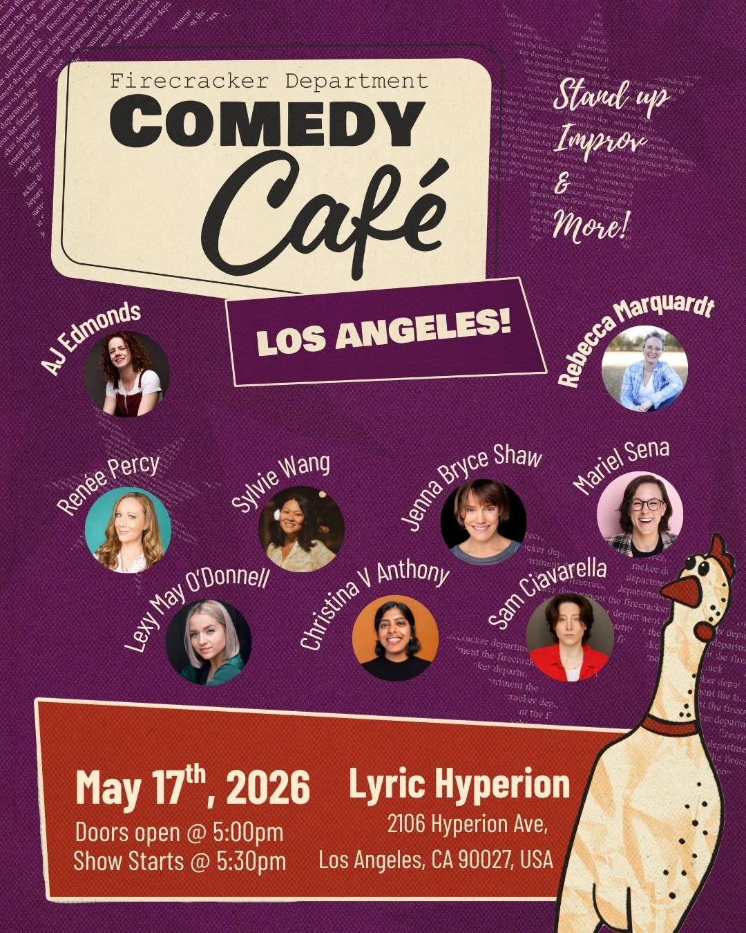Los Angeles. This weekend, people!!

This is a get together you will regret missing. Come hang and laugh with us at the Lyric Hyperion this Saturday for a stacked night of comedy featuring an extremely funny lineup of humans.

Hosted by AJ Edmonds &a