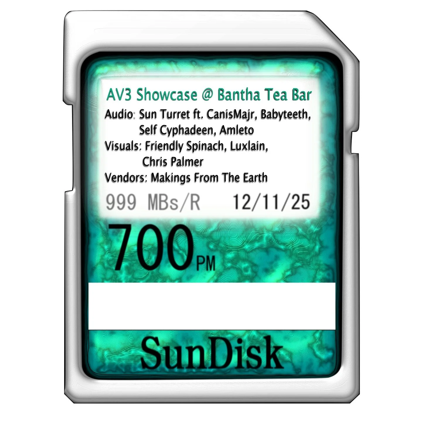 AV3 Showcase @ Bantha, Dec. 11 💿 a night of audio, visuals, vocalists, &amp; vendors - don&rsquo;t miss it ❗️

🚪doors 7PM
⏰ 7:30PM start 
🎟️ $5 suggested donation at the door (cash or Venmo)

AUDIO:
🔹@sunturret ft. CanisMajr
🔹@babyt33th
🔹@self_